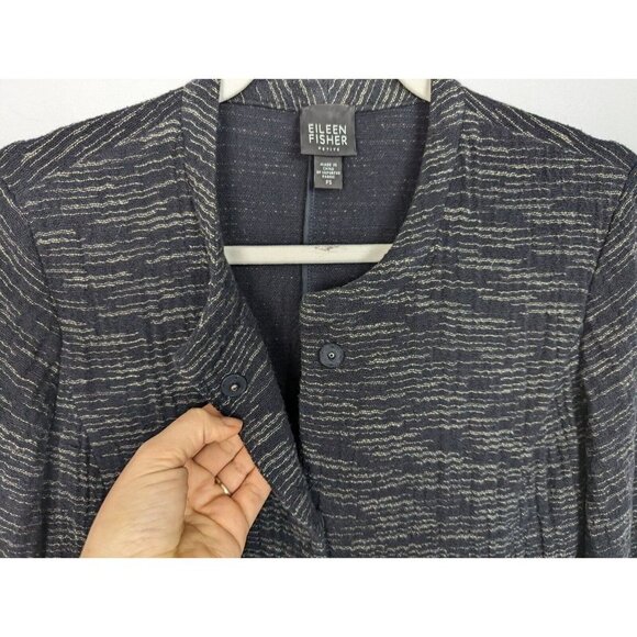 EILEEN FISHER PS Long Jacket Blazer Textured Knit Cotton Snap Button Up Classic - Picture 4 of 14